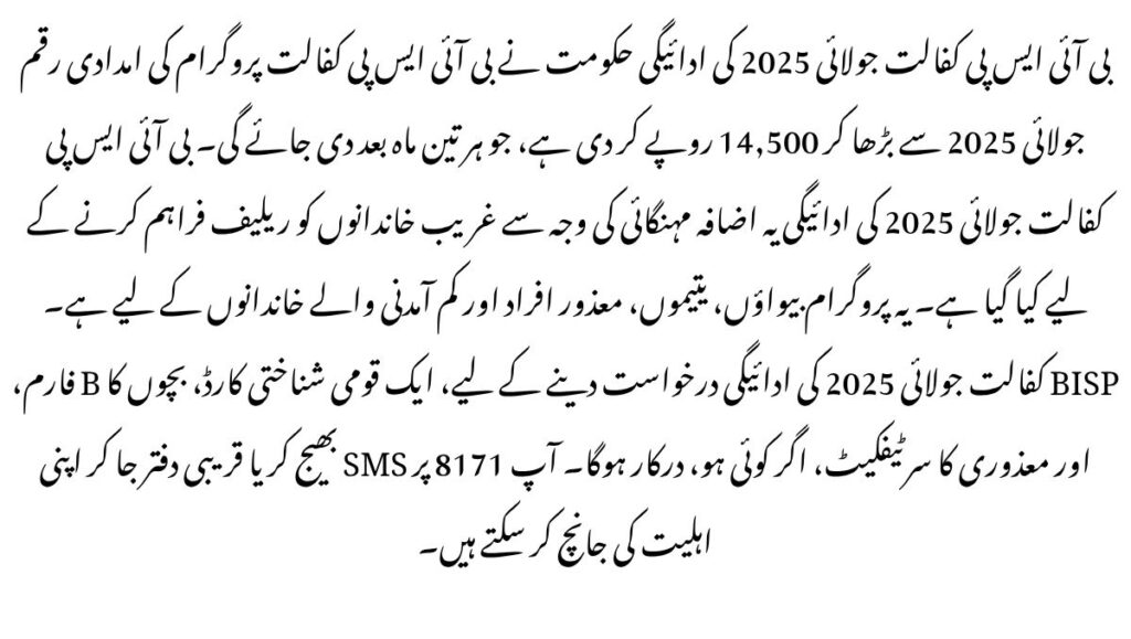 BISP Kafalat July 2025 Payment