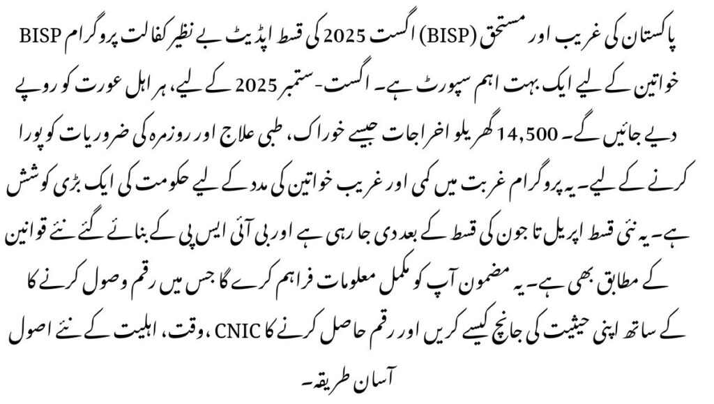 BISP August 2025 Installment Update